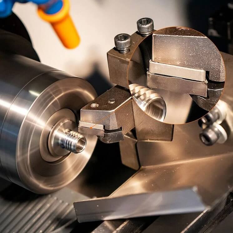 close-up of the threaded part of a cnc turned parts